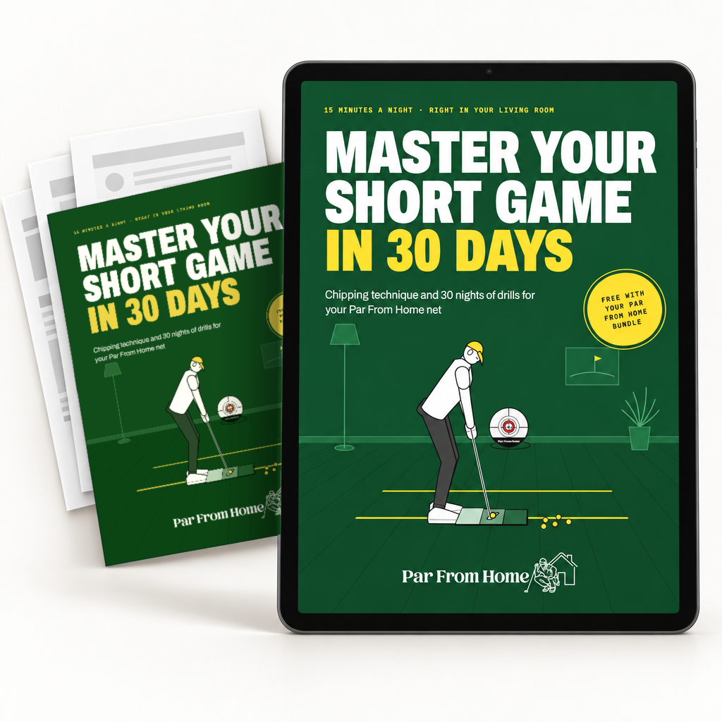 Master Your Short Game in 30 Days e-book, shown on a tablet and as printed pages