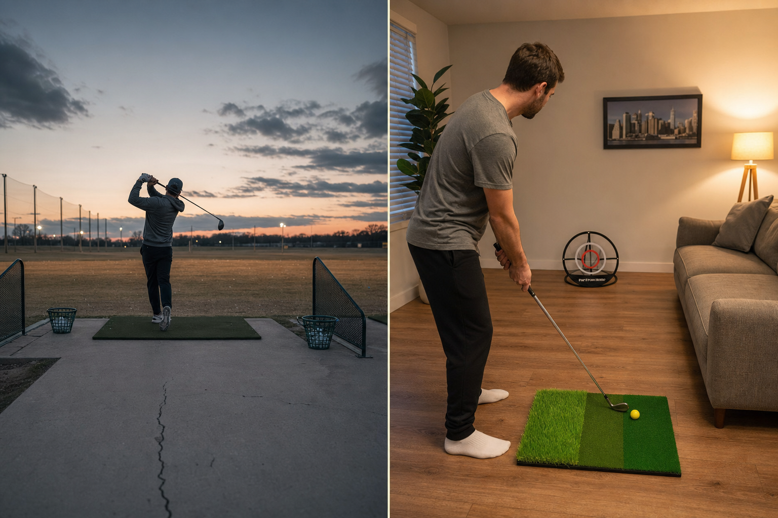 A driving range session versus a nightly living-room rebuild